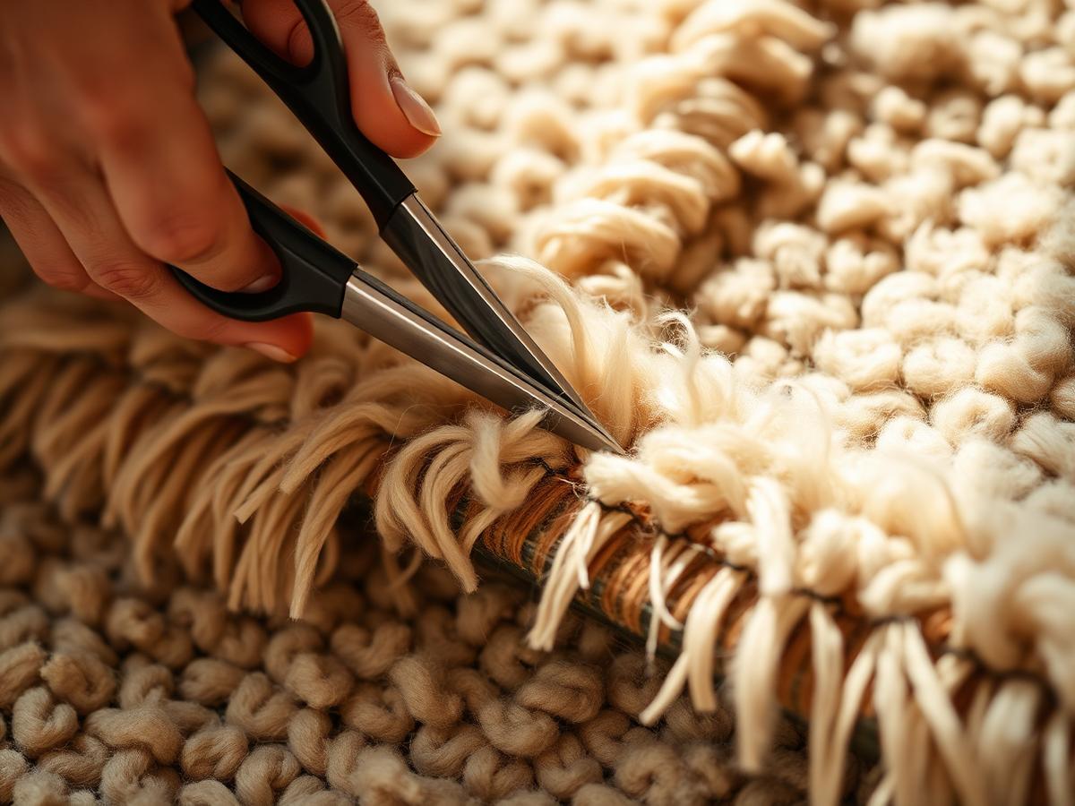 Finishing stage of handmade rug production