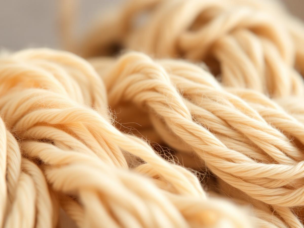 Close-up of natural ivory wool yarn